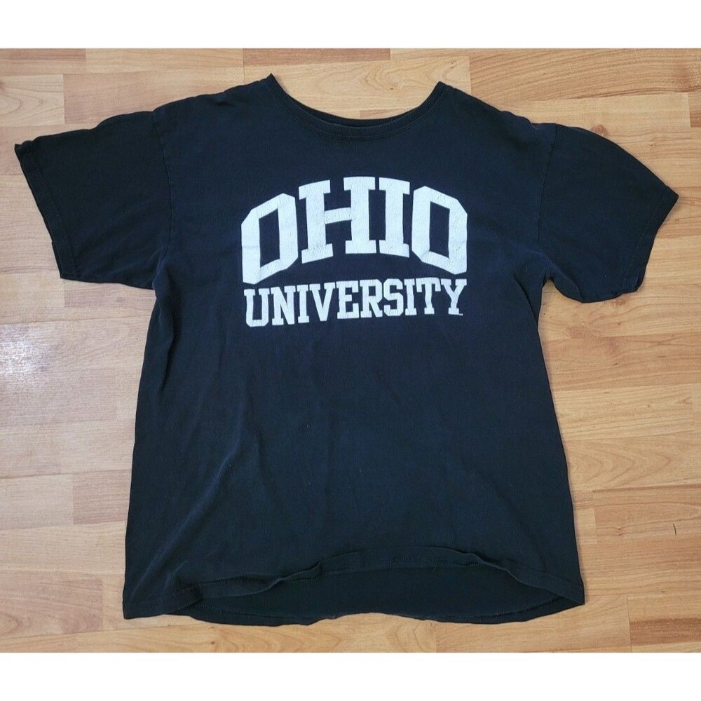 Vtg OHIO UNIVERSITY Bobcats Black T-shirt Anvil Tag Sz Large OU Logo On Back